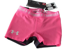 Under Armour HeatGear Fitted Stretch Active Shorts UPF 30 Youth Girls Pink/Gray
