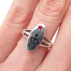 925 Sterling Silver Vintage Enamel Modernist Abstract Man & Star Ring Size 5.75