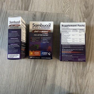 Los 3 por 25 $  NEW Sambucol Black Elderberry 18 Day + 6 Night RelieEXP 4/2027  