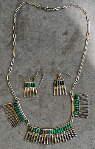 Vintage Iva Hattie IH Zuni Sterling Silver 925 Turquoise Necklace & Earrings Set