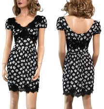 Dolce & Gabbana Silk Chiffon Lace Trimmed Floral Black Italy Designer Dress IT40