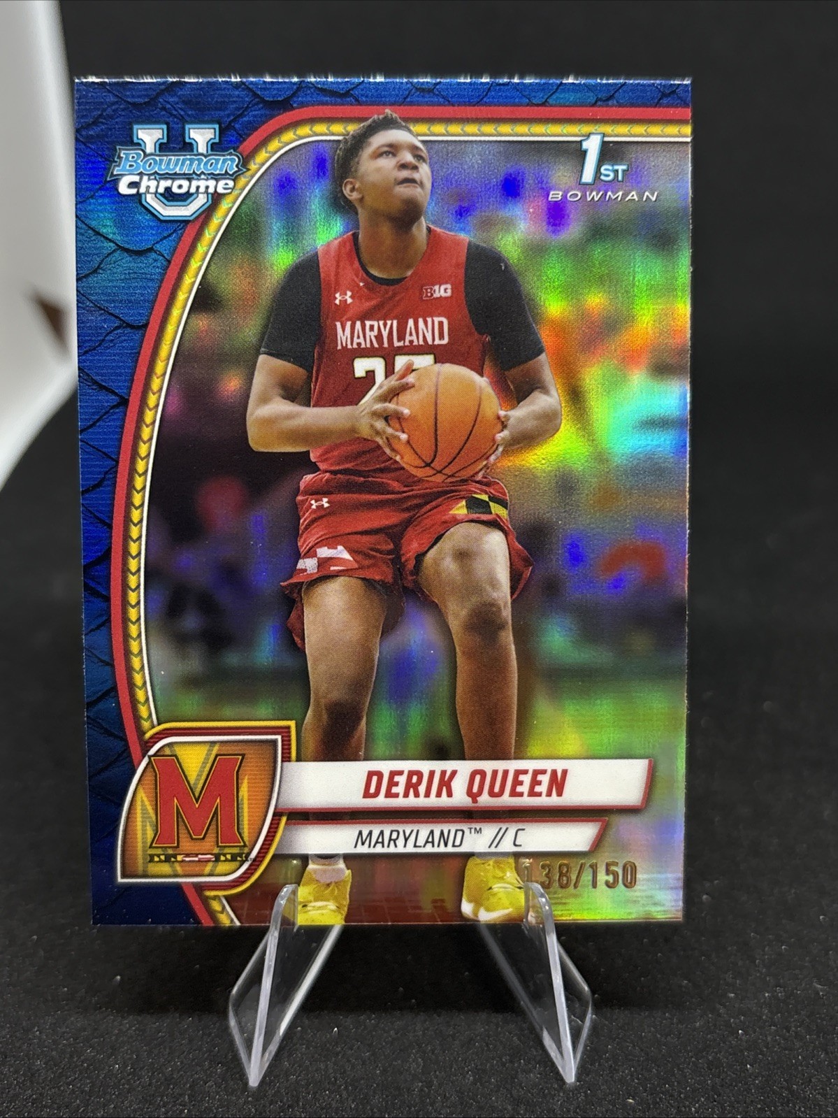2024-25 Bowman Chrome University DERIK QUEEN Reptilian Blue Refractor 1st /150