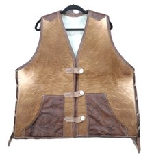 VTG Genuine Hair On Hide Vest XL-XXL CUSTOM Leather Western HAND TOOLED SEWN