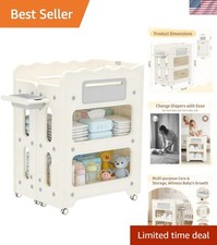 Baby Changing Table, with Lockable Wheels Foldable Portable Diaper Station, W...