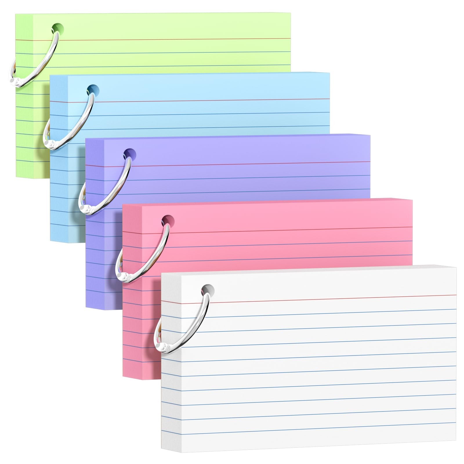 250 Count Colored Index Cards 3x5 Inch with Key Ring, inch, 5 Multicolor