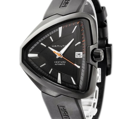 Hamilton Ventura Elvis80 Auto Herrenuhr schwarzes Zifferblatt & Band...