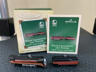 2004 Hallmark Keepsake Ornament Miniature  Steam Locomotive And Tender  Set Of 2