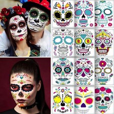 12 PCS Day of the Dead Costume Tattoos for Halloween - Temporary Sugar Skull ...