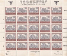 Stamp Germany Poland General Gov t Mi 116 Sheet 1943 WWII 3rd Reich Castle MH