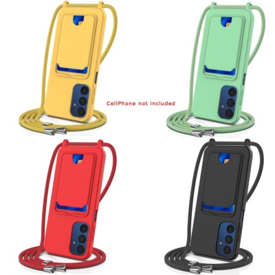 Durable Silicone Card Holder Case with lanyard fits Samsung Galaxy M14 4G Phone