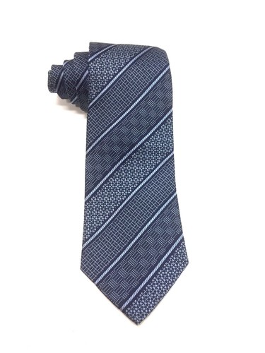 NWT TURNBULL & ASSER Navy & Blue Diagonal Geometric Striped Silk Neck Tie - Picture 4 of 6