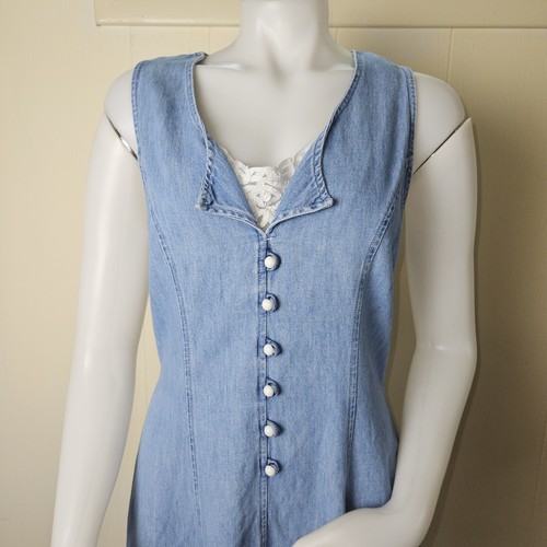 Vintage Denim Maxi Dress Womens 9 70s Jody of California Blue Laced Back Prairie - Picture 2 of 15