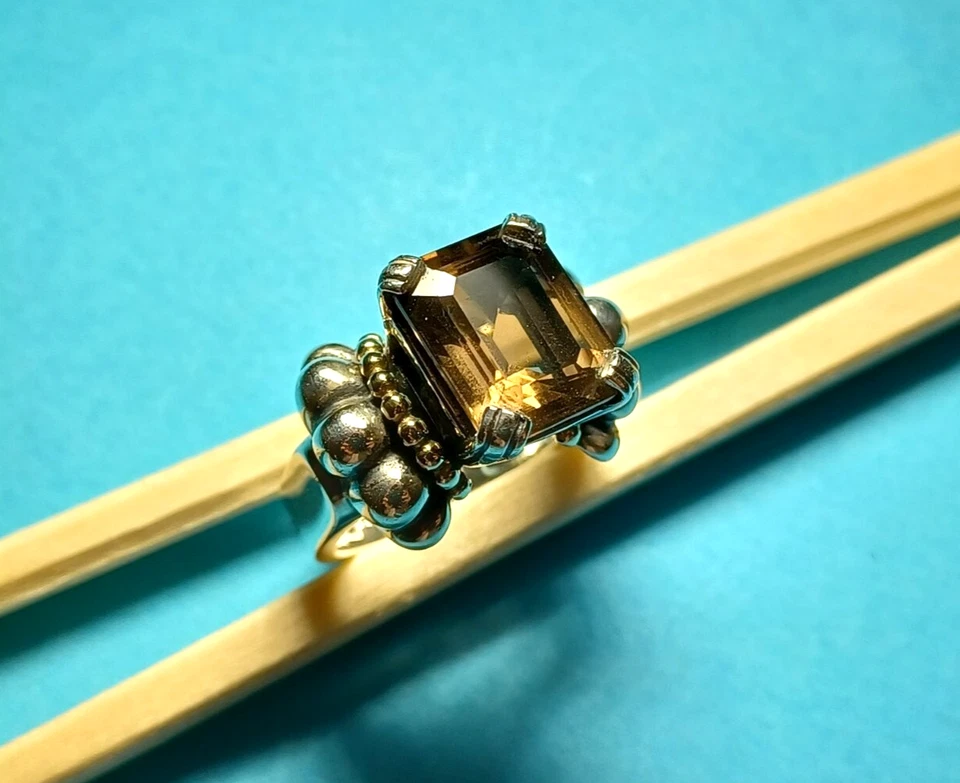 Lagos Caviar Smoky Quartz Sterling Silver 18K Gold Size 6.5 - Image 4 of 4