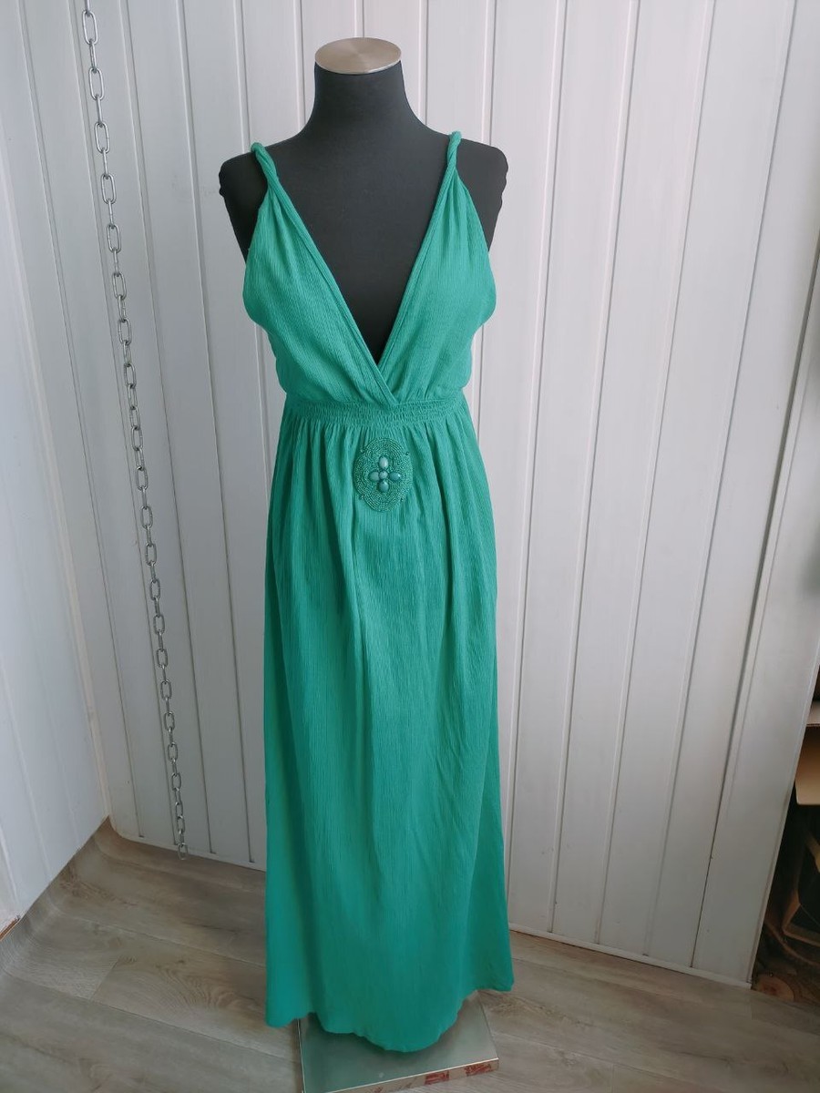 melissa odabash green dress floor length beach Size M muslin fabric Colada dress