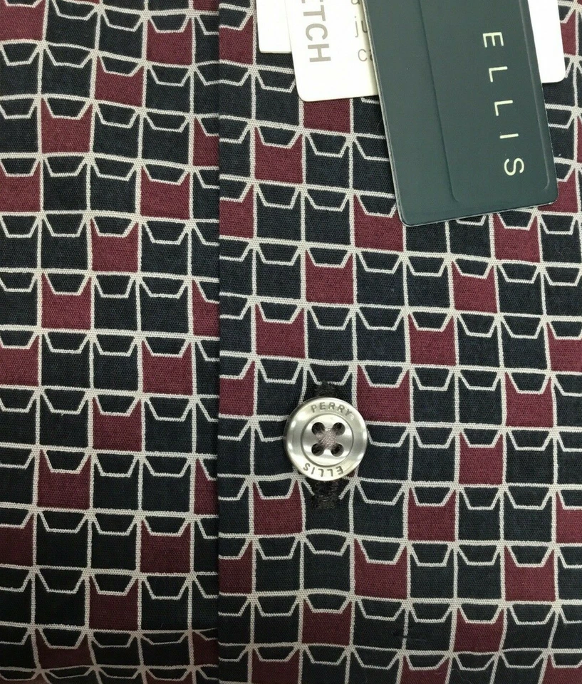 Camisa Perry Ellis Para Hombre, Estándar Negrita Diagonal Geo Estampado, Degustación de Vino, 2XLT Foto 3 de 3