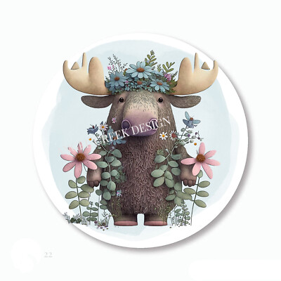 Stunning Moose in Flowers Scrapbook Stickers Envelope Seals Labels Favors