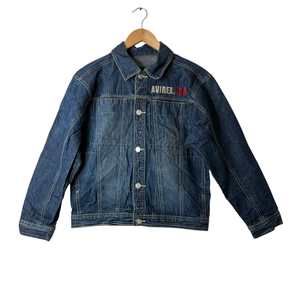 Chaqueta vaquera de colección Avirex EE. UU. parche bordado abotonada juvenil M Y2K Eagle Foto 3 de 4