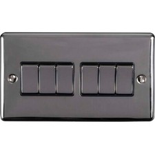 6 Gang Multi Light Switch BLACK NICKEL 2 Way 10A Black Trim & Metal Rocker