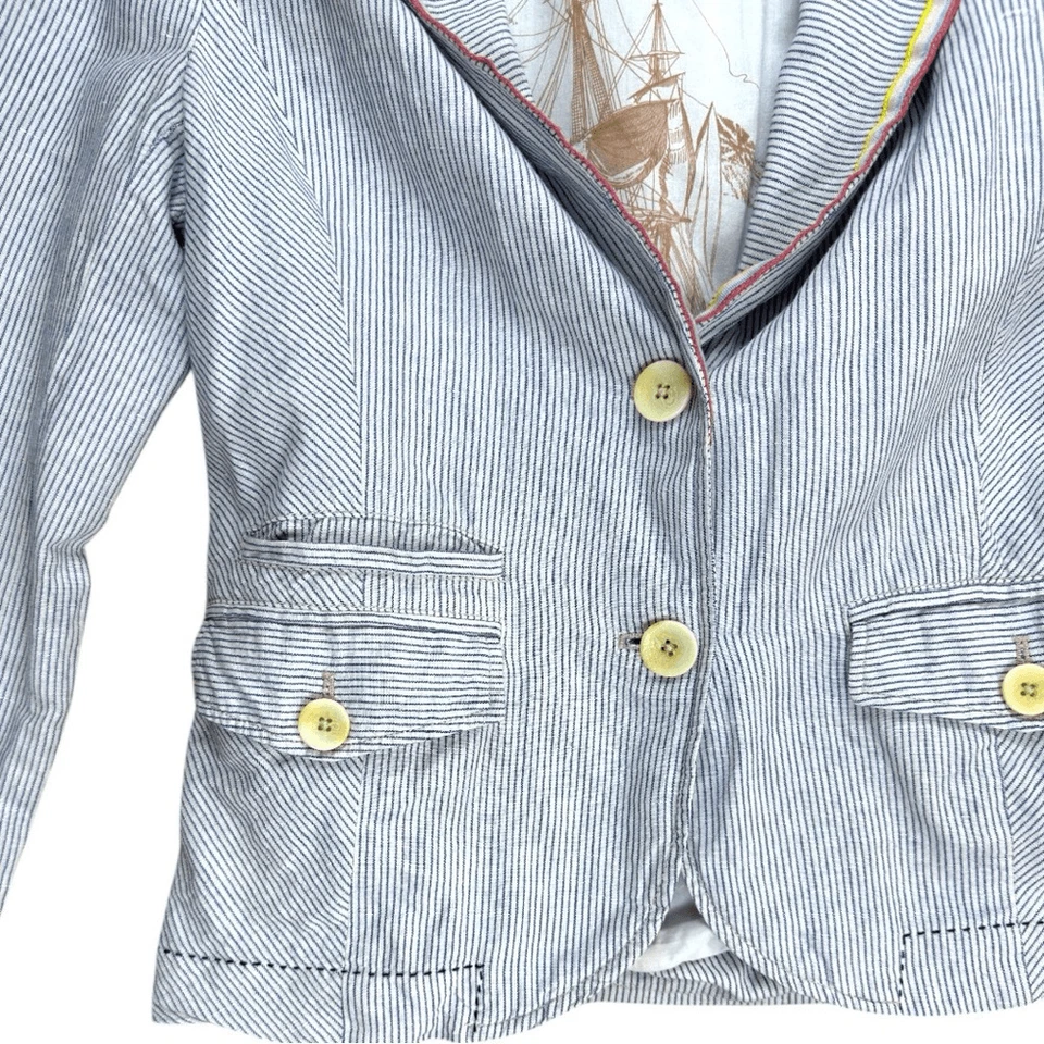 Anthropologie’s Cartionnier Pin Striped Yellow Button’ Summer Blazer Sz 10 - Изображение 3 из 4