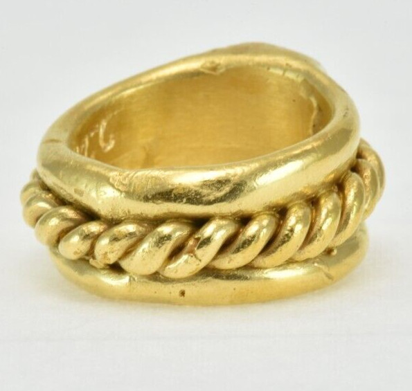 22k Solid Gold Handmade Rectangle Lapis Heavy Ring - image 7