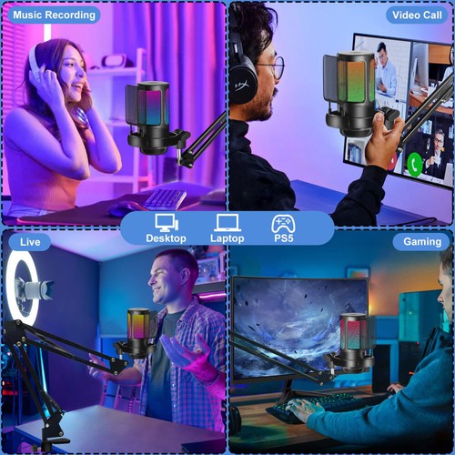 Gaming RGB Mikrofon PC Microphone Streaming Podcast Kondensator mit Arm Ständer - Bild 13 von 13