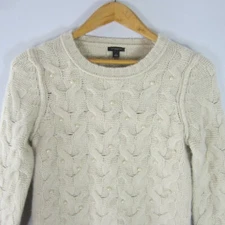 Ann Taylor Womens Small Ivory LS Angora Wool Cable Faux Pearl Pullover S