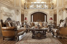 LuxuryClassic European Traditional  Custom Mohawk Finish Leather Living Room Set