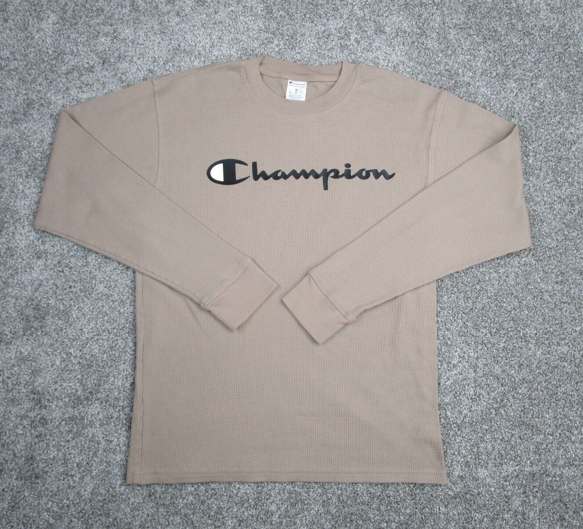 Champion Shirt Adult Medium Brown Thermal Waffle Knit Center Logo