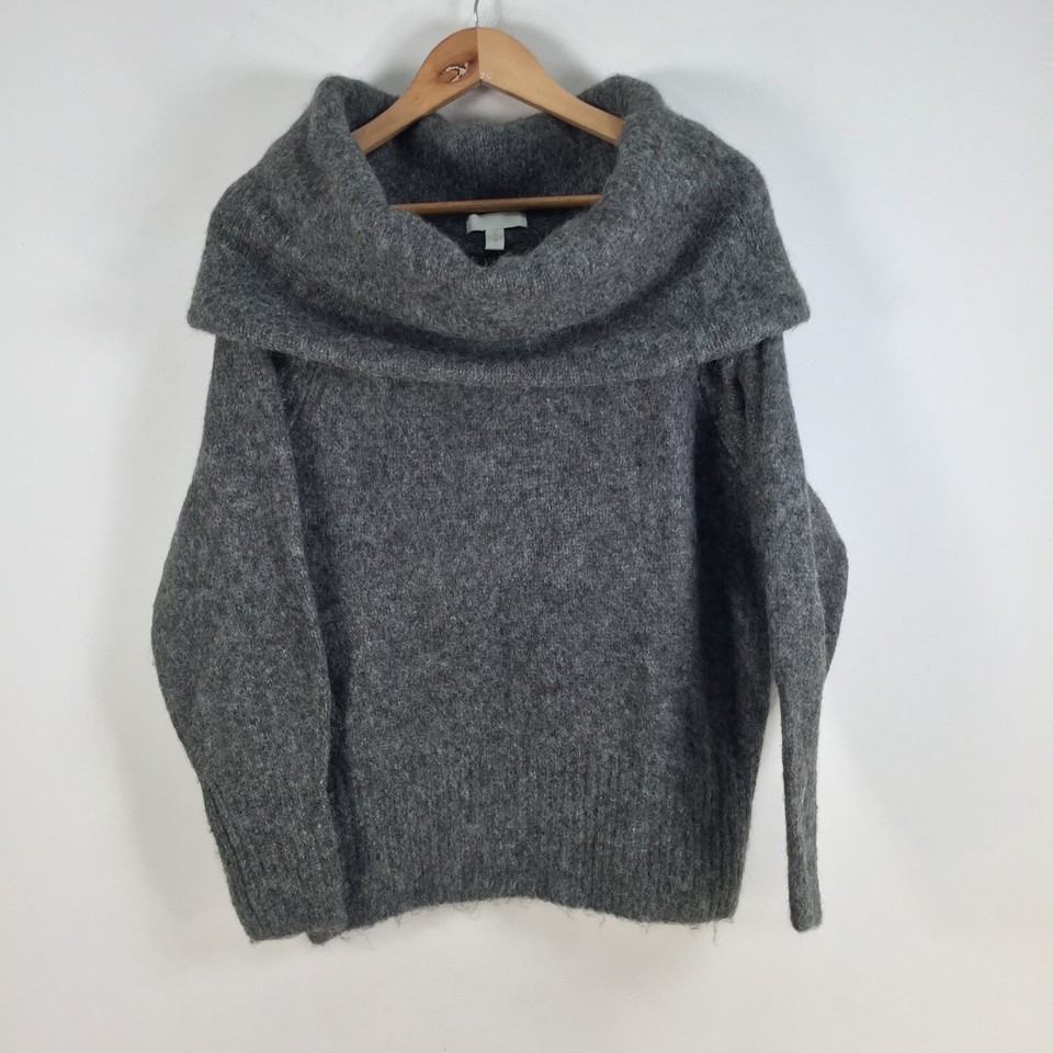 H&M womens knit jumper size M grey acrylic long sleeve roll neck 055433