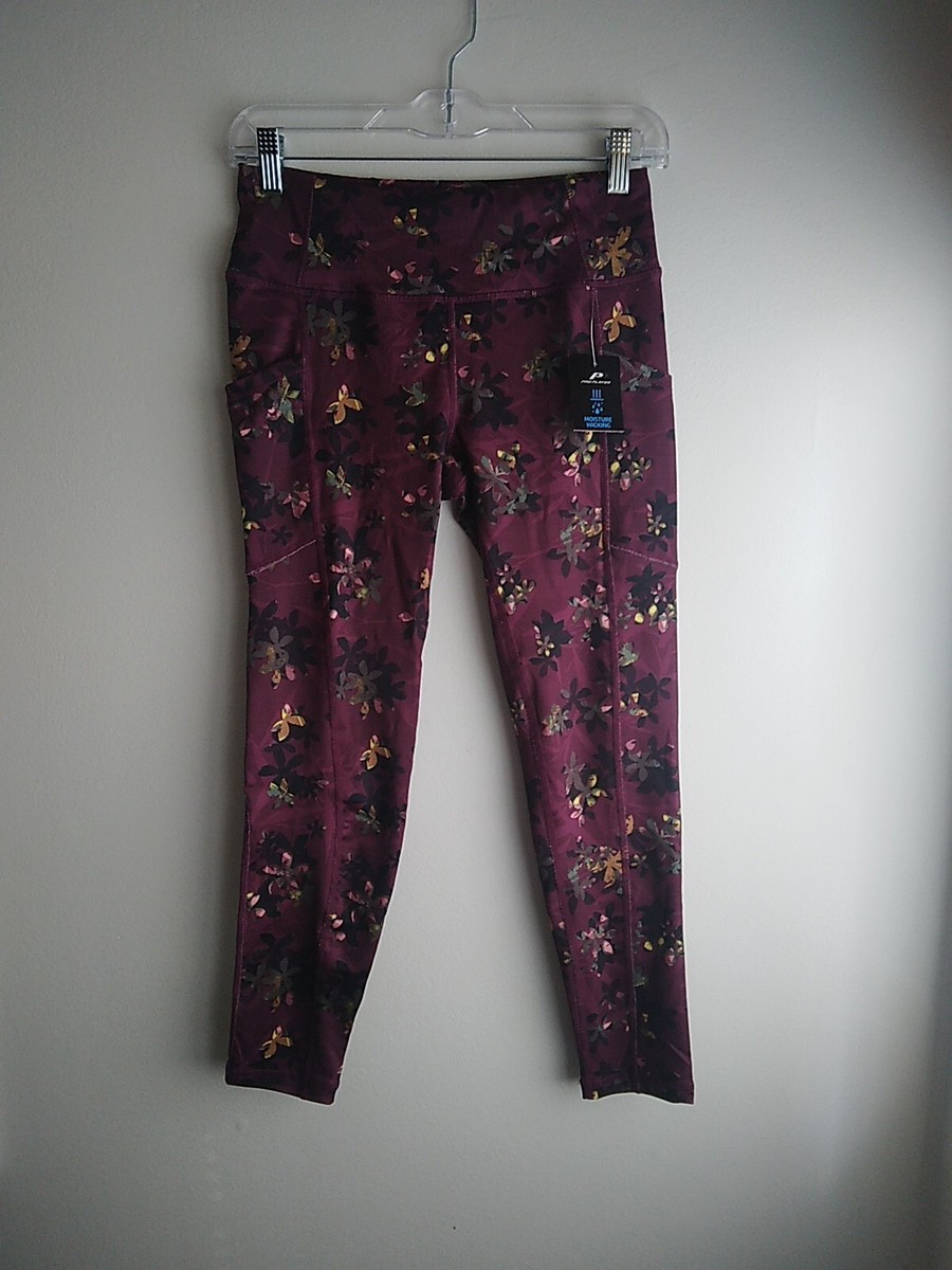 Ladies Hidden Floral Leggings Comfort Fit Side Pockets Sz Sm