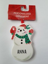 ANNA Personalized Ornament Snowman Christmas Ganz 3.5" Ceramic Holiday