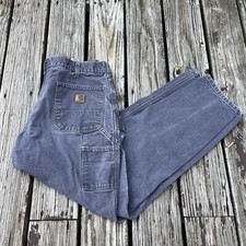 vtg Carhartt Pants Mens 38X31 Carpenter B11 PTB Logo Distressed Faded Gray