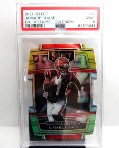 JA'MARR CHASE 2021 SELECT DIE-CUT GREEN/YELLOW PRIZM ROOKIE PSA9!BENGALS WR RC - Picture 1 of 2