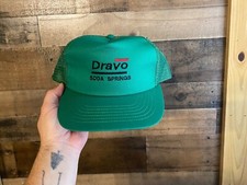 Dravo Soda Springs Snapback Hat VTG Trucker Cap USA Made Sewn Letters Adult Mens