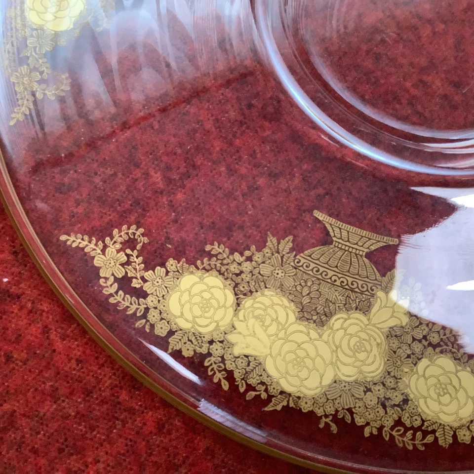 Vintage Mid Century-large round Clear Glass Serving Tray Gold Grecian Urn Design - Image 3 of 4