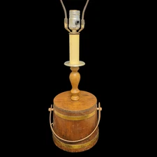 Vintage 2-Antique Primitive Wood Firkin Sugar Farmhouse Bucket Light Lamp