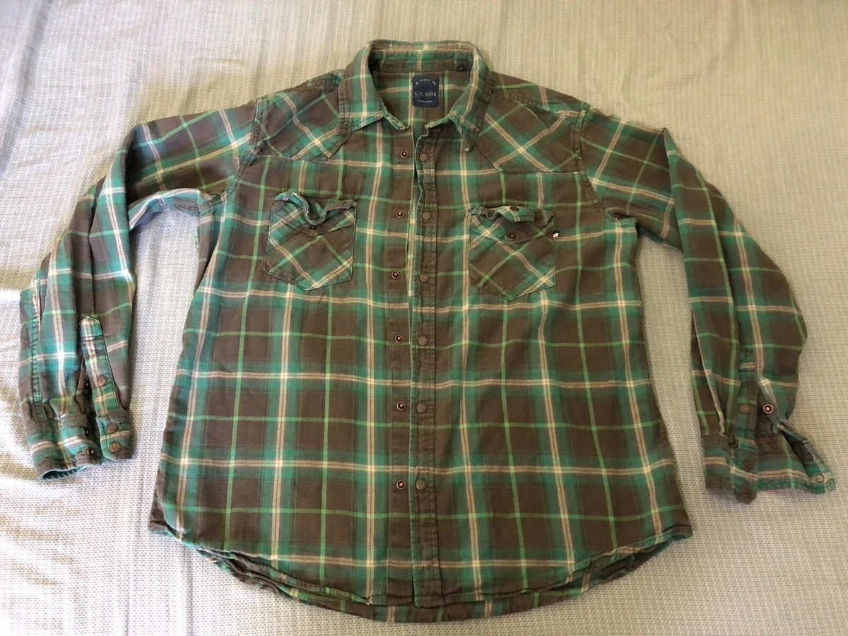 L.C King Western Button Up Shirt Plaid Men’s Large Metal Snaps