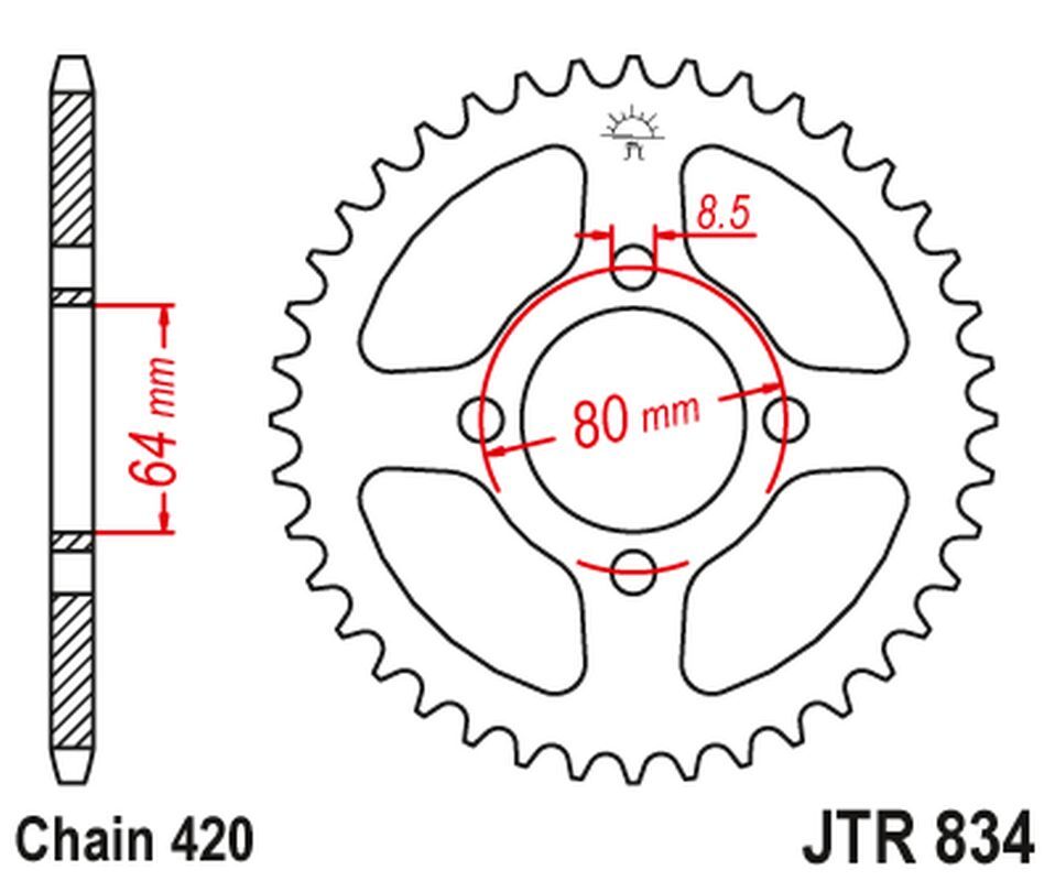 Pignon arrière JT 834 acier premium pour moto Yamaha DT 100