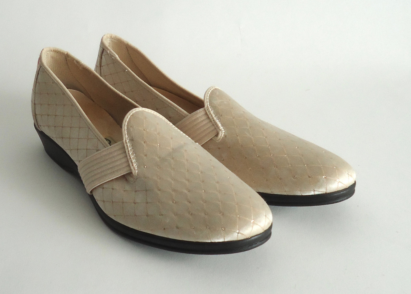 PANTOFOLA D’ORO Pantofole boudoir metà secolo raso champagne e oro 8