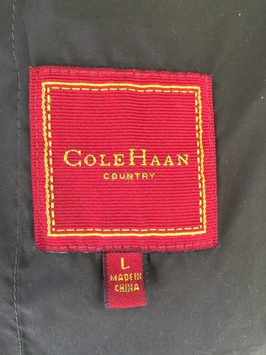 Cole Haan Brown Quilted Jacket Barn Coat Full Zip Collared Leather Trim Sz L - Picture 9 of 9