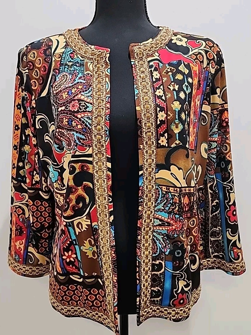 Joan Rivers Jacket Size S Brown Patchwork Cropped… - image 1