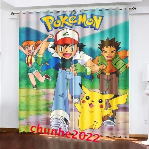 Kids Pokemon Pikachu Thick Thermal Blackout Curtains Eyelet Ring Top Drapes Gift - Picture 88 of 88