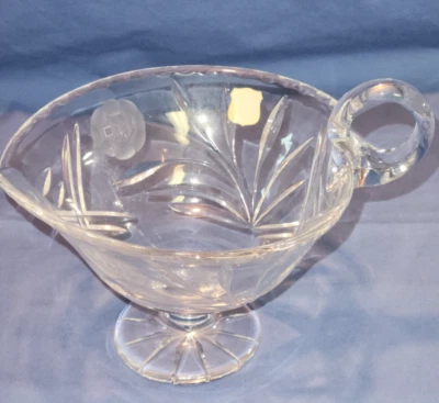 New Vtg. Lead Crystal Golden Crown Floral Cut Glass Pitcher Sauce/Gravy Boat - Image 1 of 4