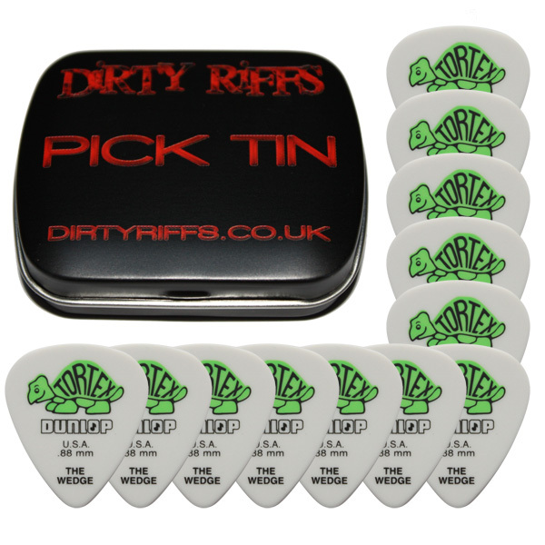 12 x Dunlop Tortex Wedge Guitar Picks / Plectrums - 0.88mm Green In A Pick Tin