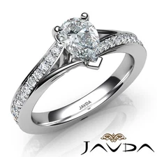 Pave Classic Side-Stone Pear Diamond Engagement Ring GIA F-VS2 White Gold 1.36ct