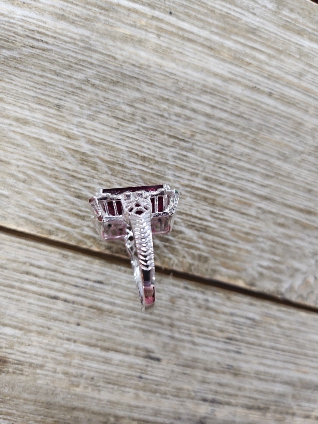 Sterling Silver Ring Rectangle Cut Lab Ruby Sz 8 - image 4