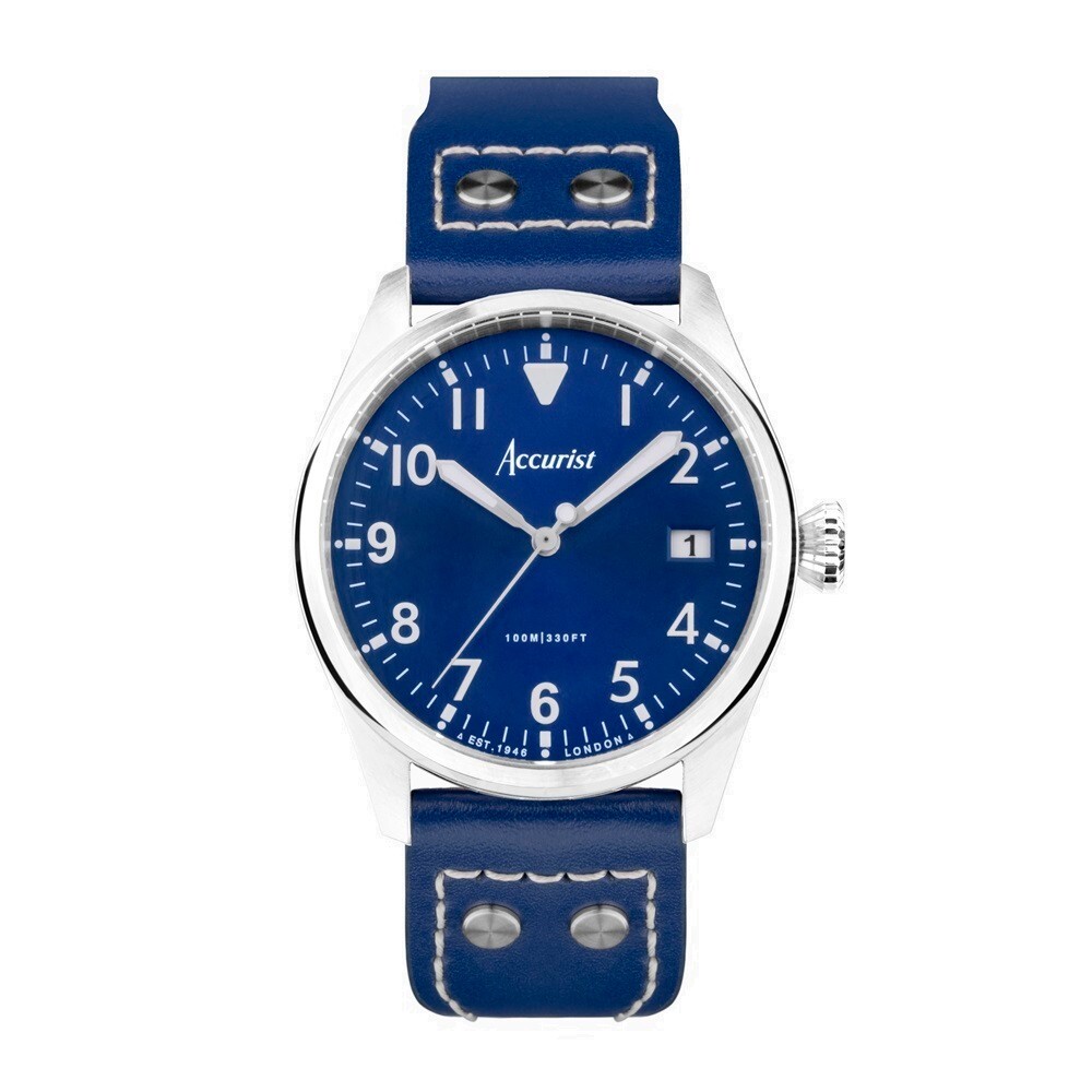 Accurist Watch 76001 Mens Aviation Blue Leather Strap and Blue Dial RRP £149.00