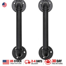 Set of 2 industrial pipe door handles grab bars towel bars rustic cast iron