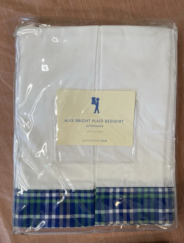 Conjunto de saia e fronhas de travesseiro Pottery Barn Kids Alex xadrez brilhante azul preppy - Imagem 2 de 4