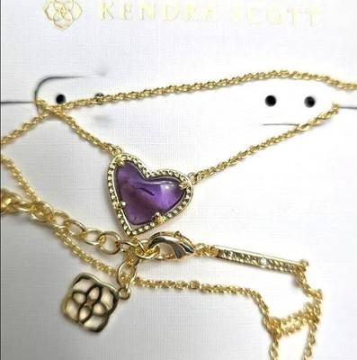   Kendra Scott Ari Heart 14K gold plated necklace pendant Purple Amethyst new